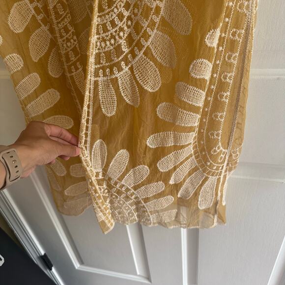 Rebellion Again Bohemian Lace Embroidered Kimono‎ Duster Yellow Size Medium - Picture 4 of 6